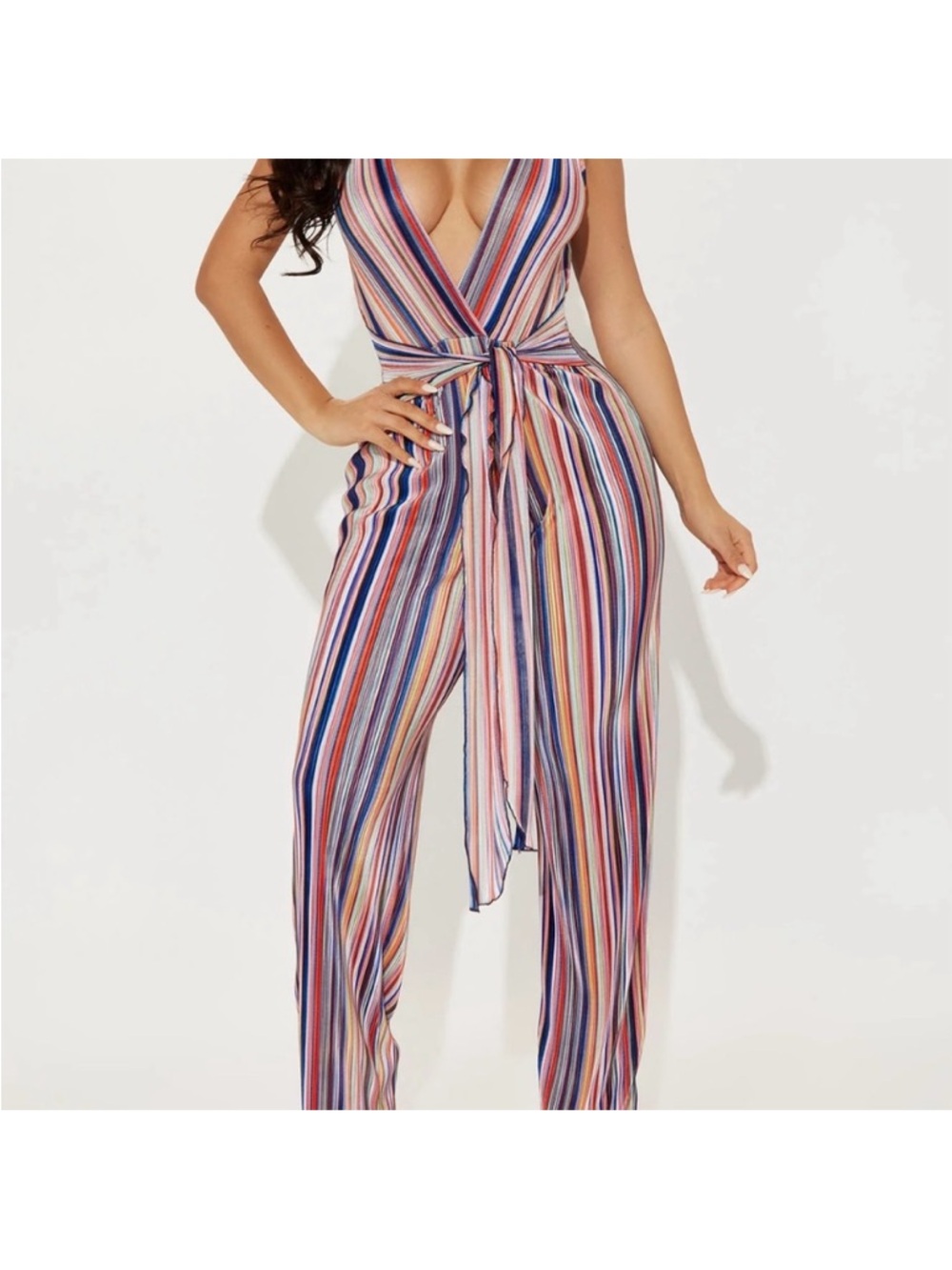 Fashion Nova Multicolor Striped Plissé Jumpsuit NWT - Small